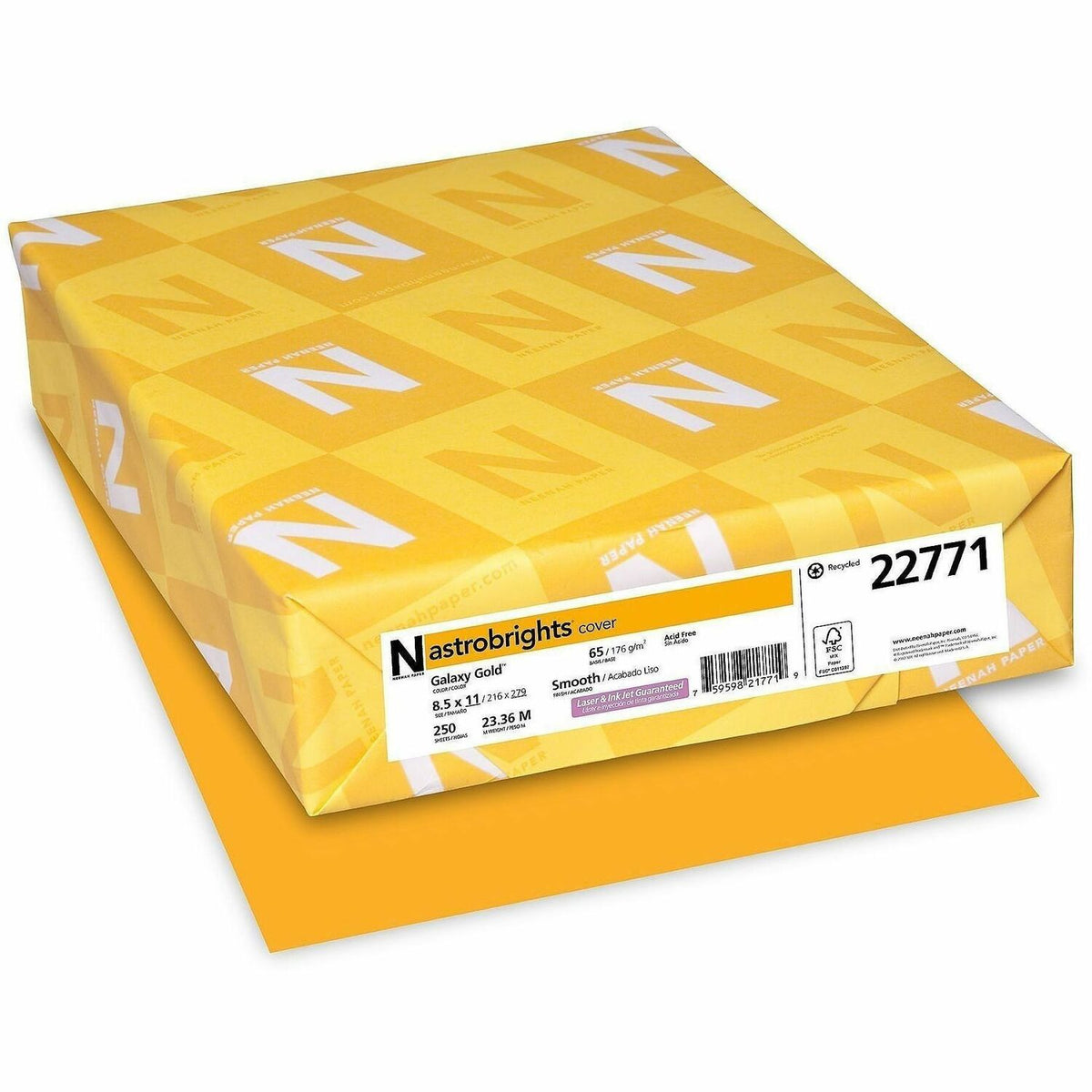 Astrobrights Colored Cardstock - Gold - Letter - 8 1/2" x 11" - 65 lb Basis Weight - Green Seal, FSC - 1 Pack