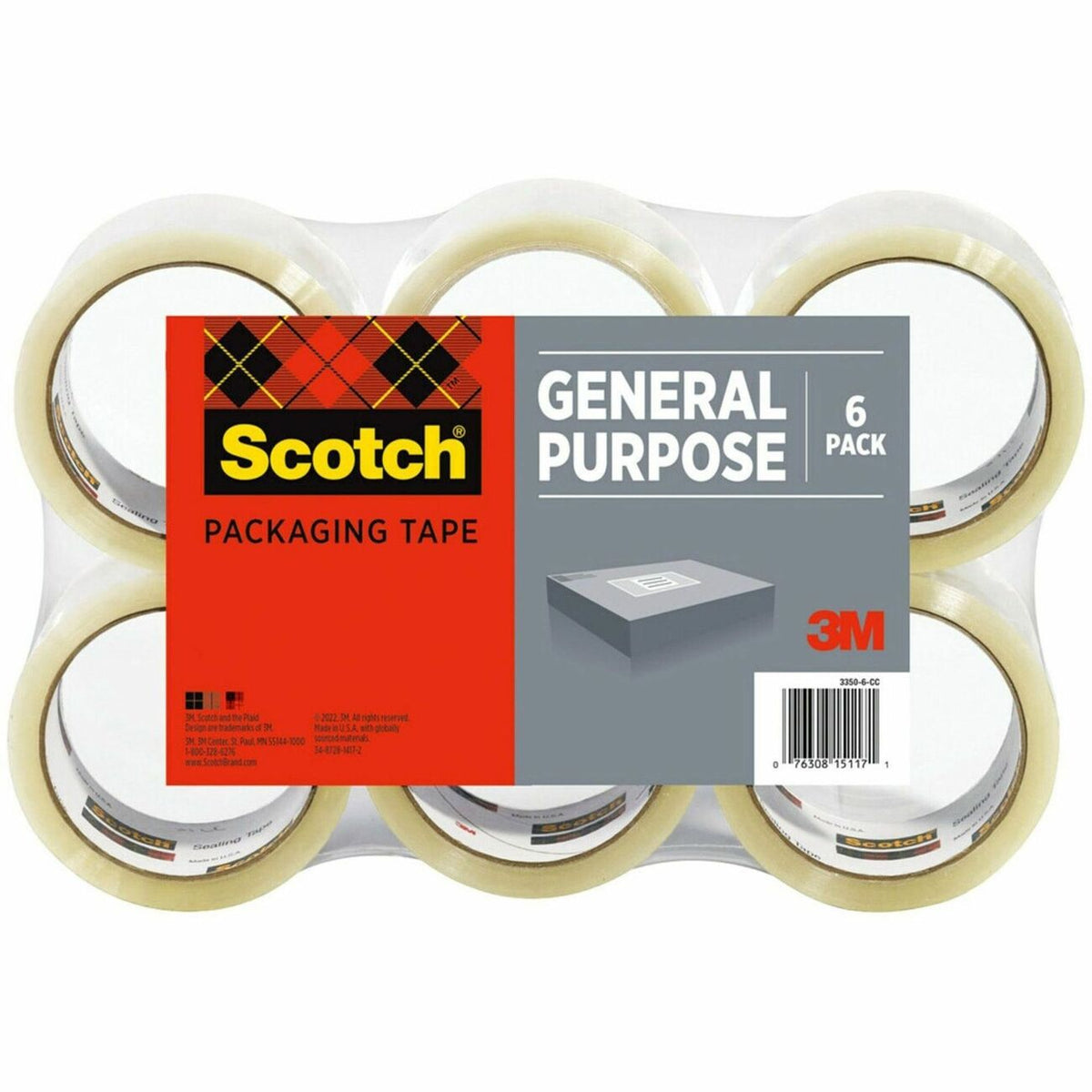 Scotch Lightweight Shipping/Packaging Tape - 54.60 yd Length x 1.88" Width x 2.2 mil Thickness - 3" Core - Clear - Synth