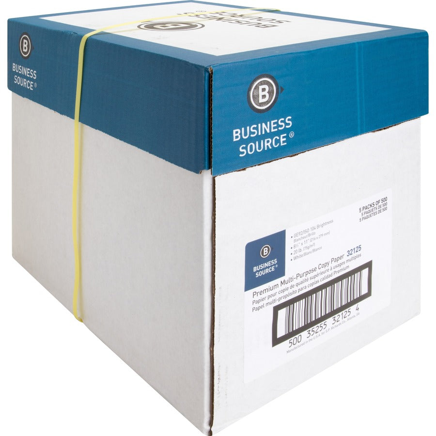 Business Source Premium Multipurpose Copy Paper - White - 92 Brightness - Letter - 8 1/2" x 11" - 20 lb Basis Weight - A