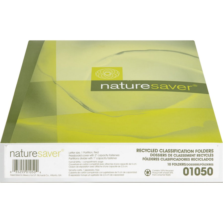 Nature Saver 2/5 Tab Cut Letter Recycled Classification Folder - 8 1/2" x 11" - 4 Fastener - 2" for Folder, 1" for Divid