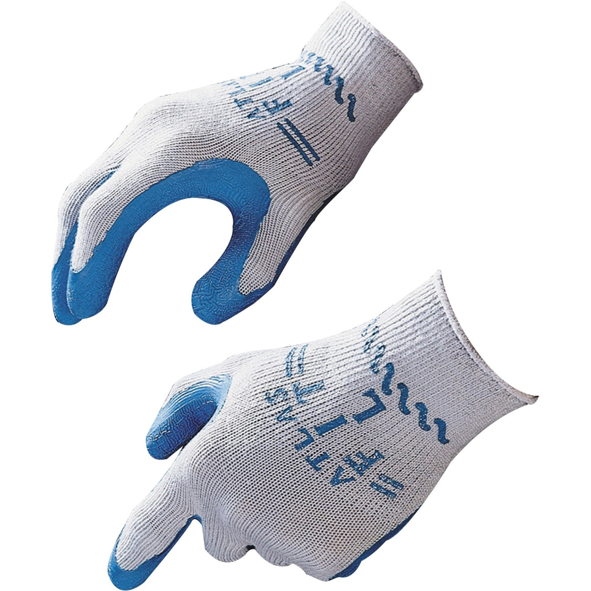 Showa Atlas Fit General Purpose Gloves - Large Size - Natural Rubber - Blue, Gray - Lightweight, Elastic Wrist - 12 / Bo
