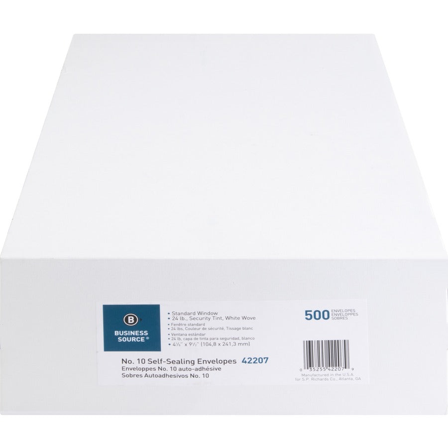Business Source No.10 Standard Window Invoice Envelopes - Single Window - 9 1/2" Width x 4 1/2" Length - 24 lb - Self-se