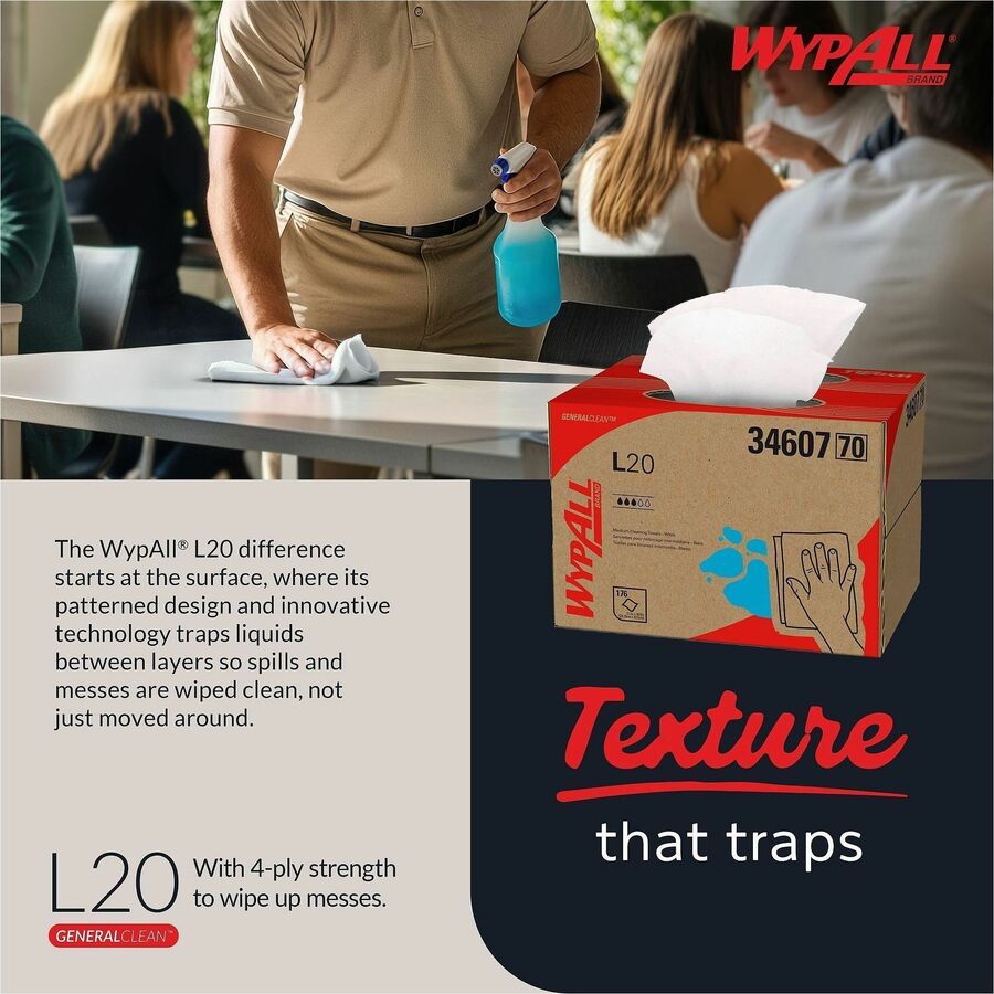 Wypall L20 Wipers Brag Box - For Multipurpose - Absorbent - White - 1 Carton