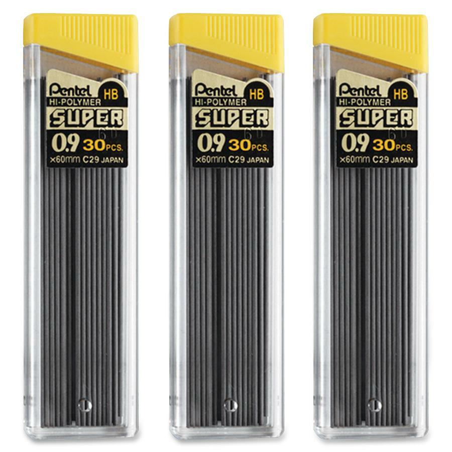 Pentel Super Hi-Polymer 0.9mm Lead Refill - 0.9 mm , Bold Point - HB - Black Lead - 30/Tube - 30 / Pack