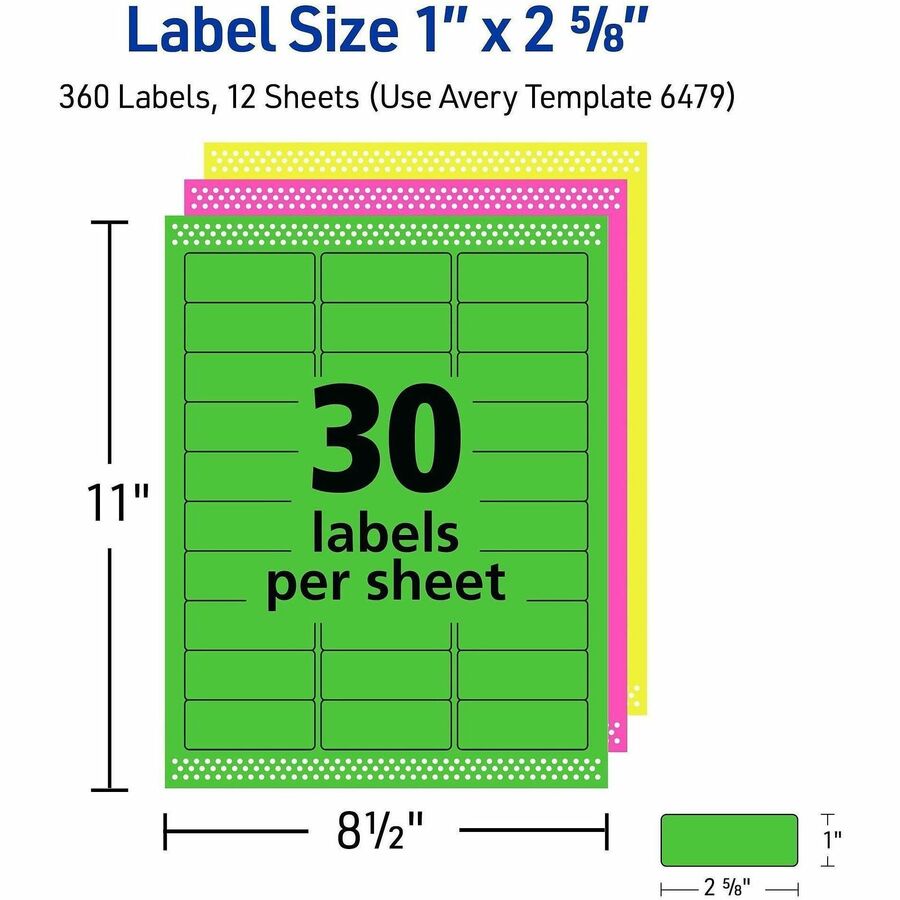 Avery® Multipurpose Label - x 1" Width x 2 5/8" Length - Removable Adhesive - Rectangle - Inkjet, Laser - Matte - 360 /