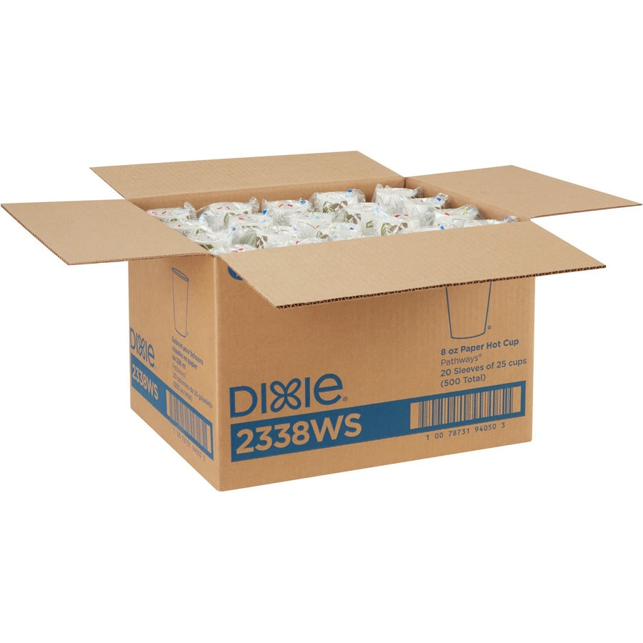 Dixie Pathways 8 oz Paper Hot Cups By GP Pro - 8 fl oz - White - Paper - Hot Drink, Beverage - 25/Pack - 20 / Carton