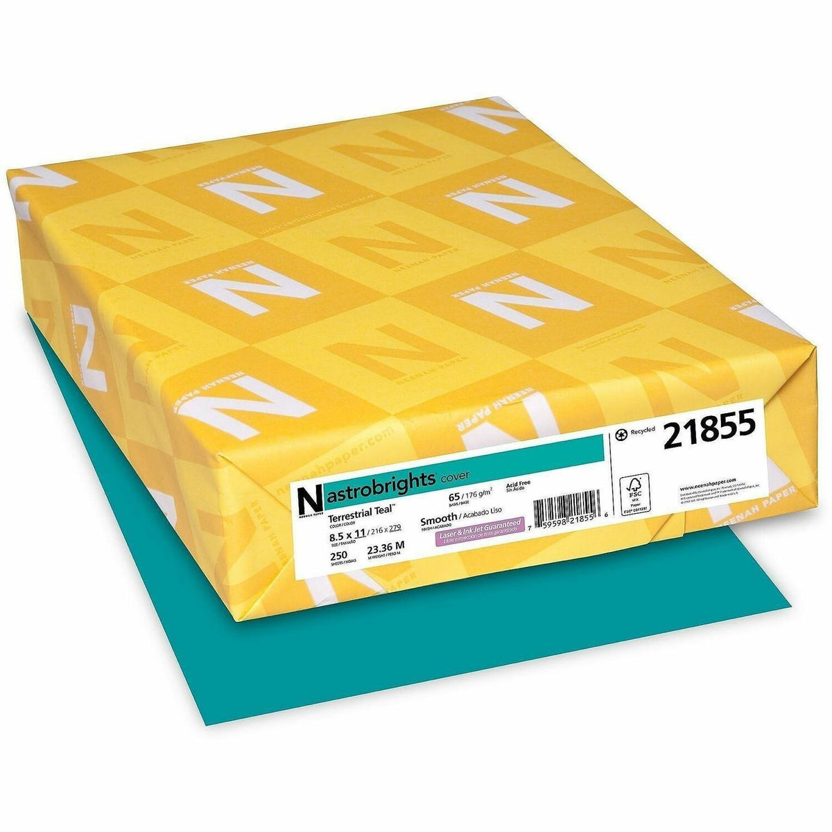 Astrobrights Color Card Stock - Terrestrial Teal - Letter - 8 1/2" x 11" - 65 lb Basis Weight - Green Seal, FSC - Acid-f