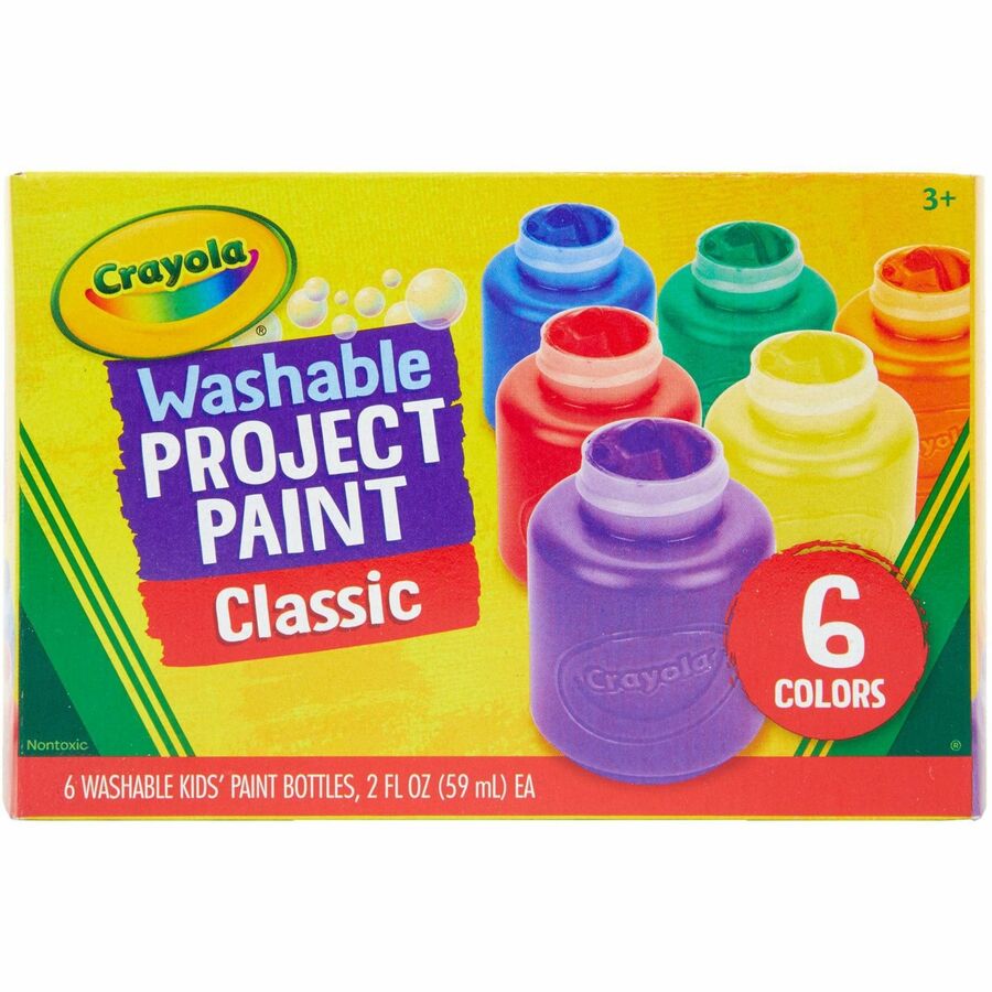 Crayola Washable Kids' Paint Set - 6 Color(s) - Yellow, White, Orange, Green, Red, Blue - 2 fl oz - Washable - 6 / Set