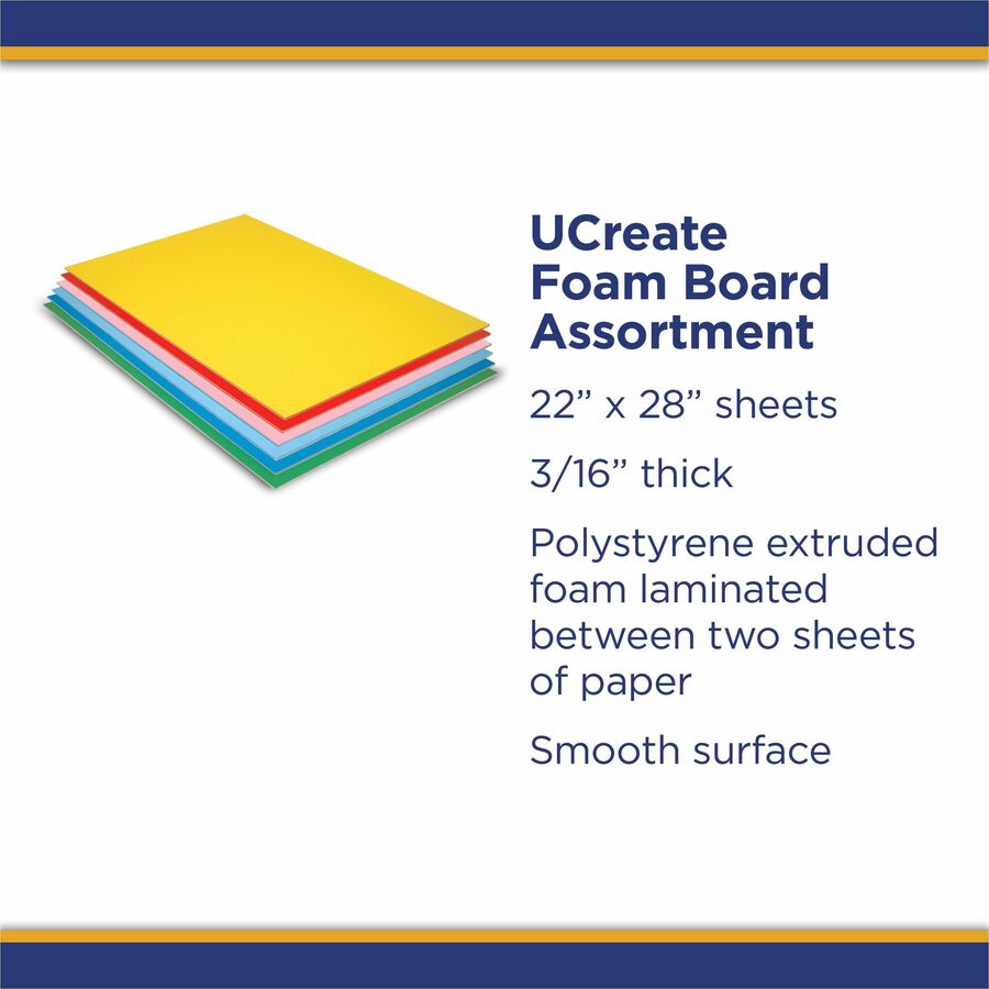 UCreate Economy Foam Boards - 30" Height x 20" Width x 187 mil Thickness - Assorted - Foam - 12 / Carton