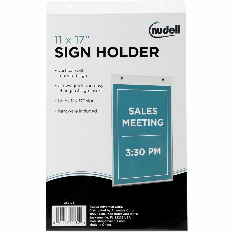 Golite nu-dell Wall Sign Holder - 11" Width x 17" Height - Rectangular Shape - Wall Mountable - Pre-drilled - Signage, P
