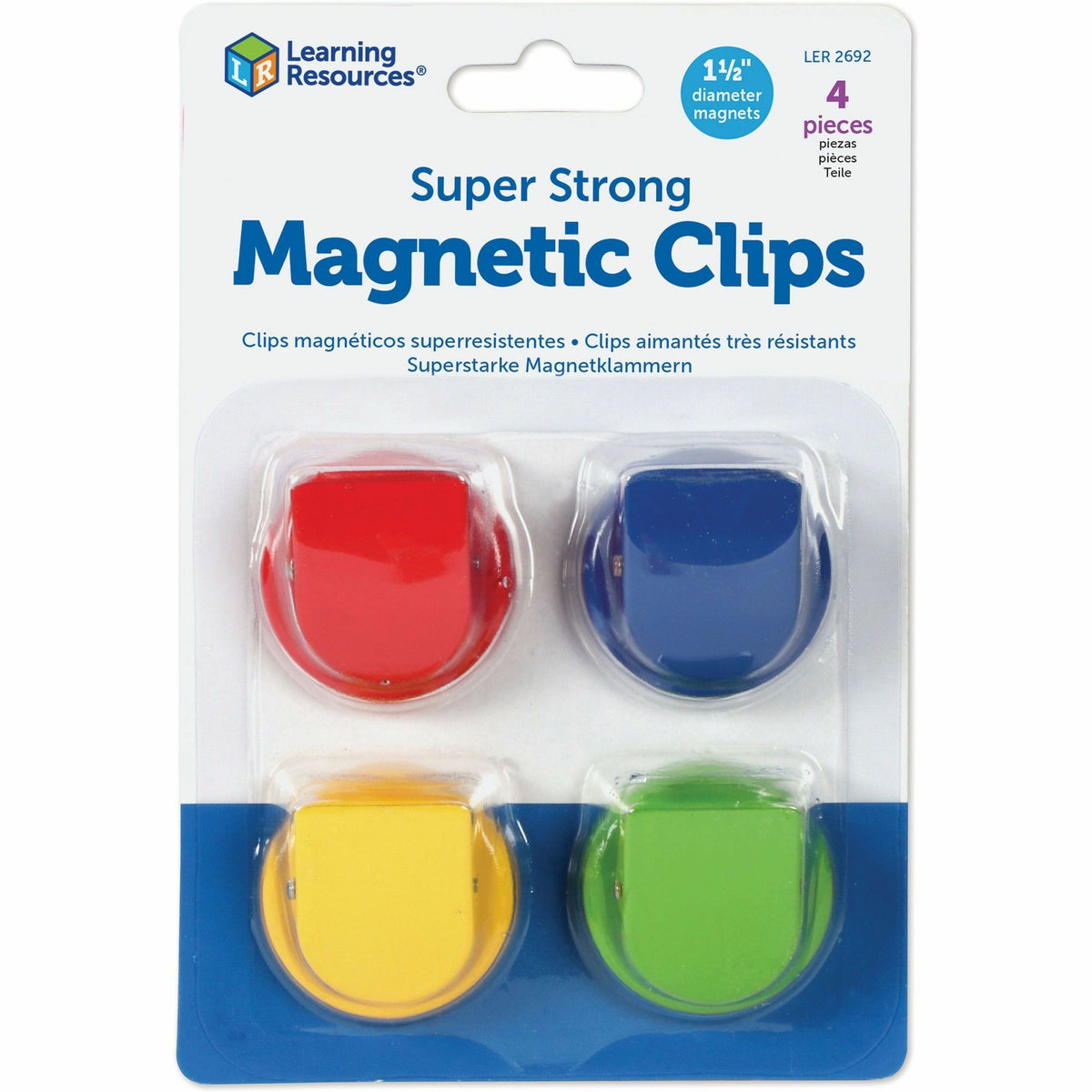 Learning Resources Super Strong Magnetic Clips Set - 1.5" Diameter - 50 Sheet Capacity - for Whiteboard, Folder - Assort