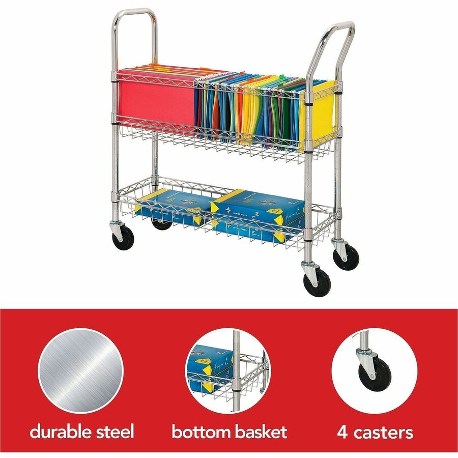 Lorell Mobile Wire Mail Cart - 99.21 lb Load Capacity - 4 Casters - 4" Caster Size - Steel - 34.25" Width x 12.50" Depth