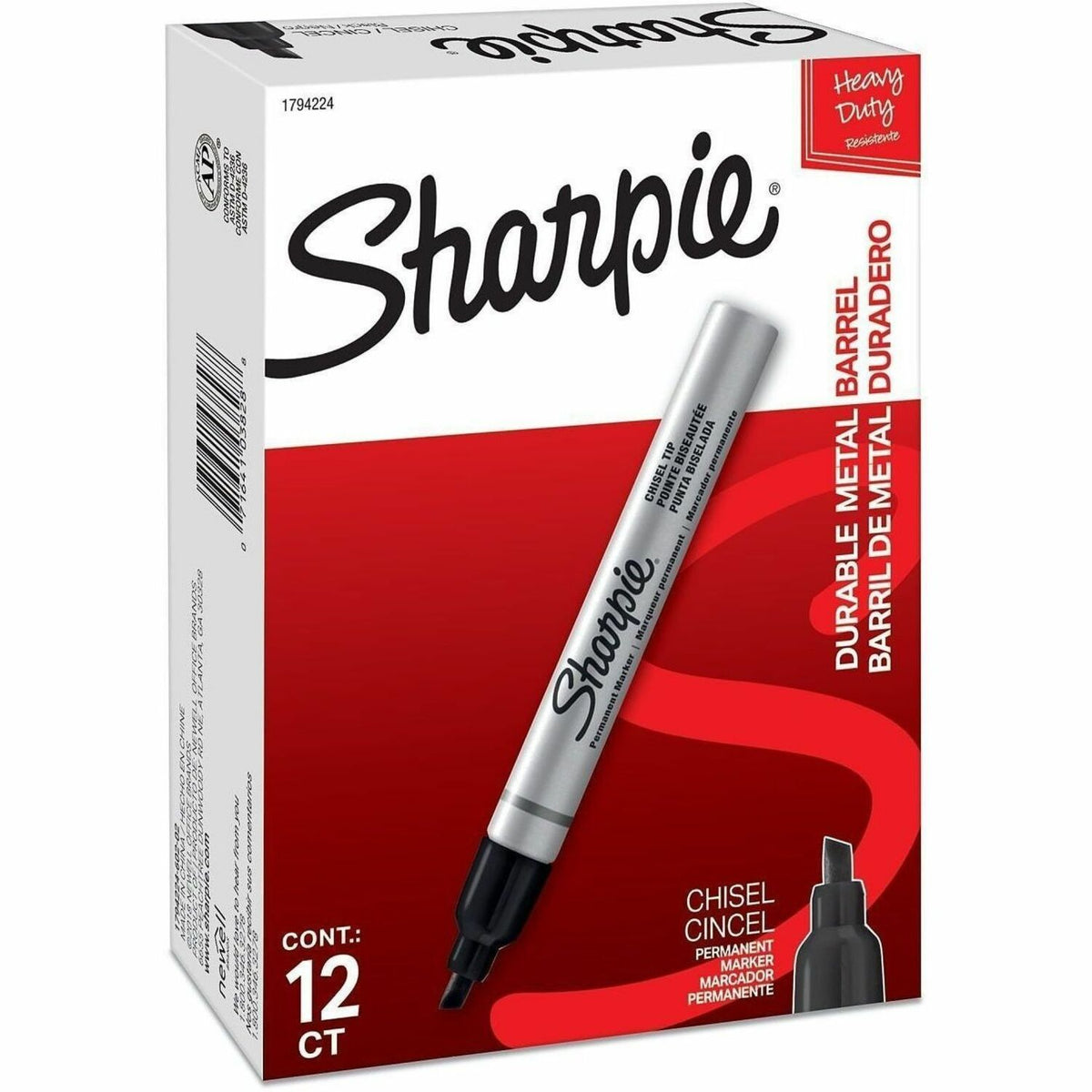 Sharpie Pro Chisel Tip Markers - Black Ink - Metal Barrel - 12 / Dozen