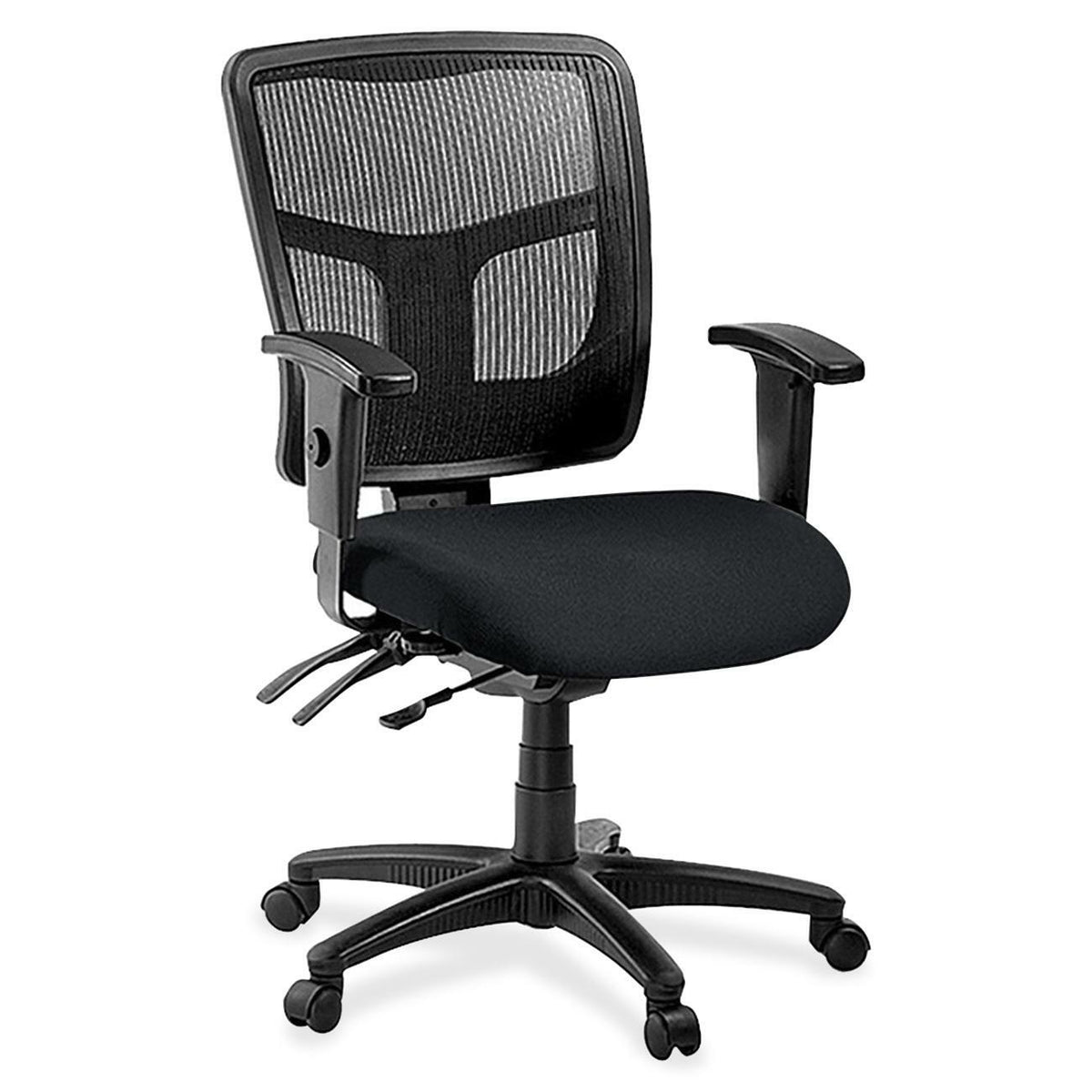 Lorell ErgoMesh Series Managerial Mesh Mid-Back Chair - Insight Ebony Seat Color - Fabric Seat Material - Black Back Col