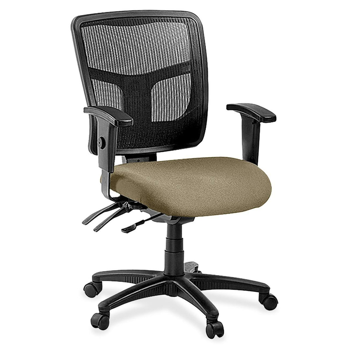 Lorell ErgoMesh Series Managerial Mesh Mid-Back Chair - Expo Latte Seat Color - Fabric Seat Material - Black Back Color