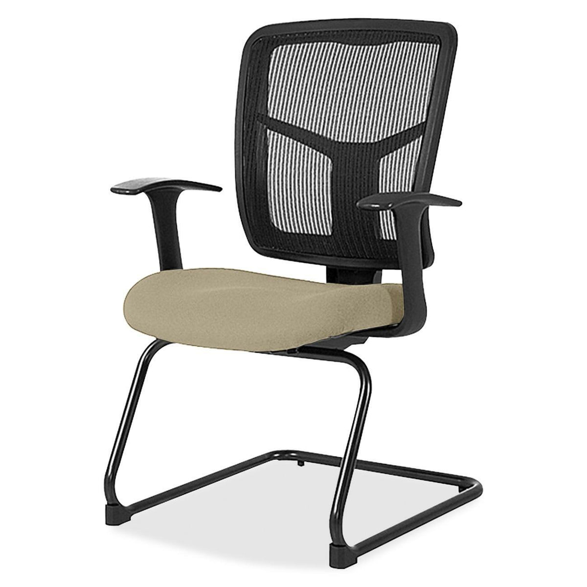 Lorell ErgoMesh Series Mesh Back Guest Chair with Arms - Forte Pumice Seat Color - Mesh, Fabric Seat Material - Black Ba