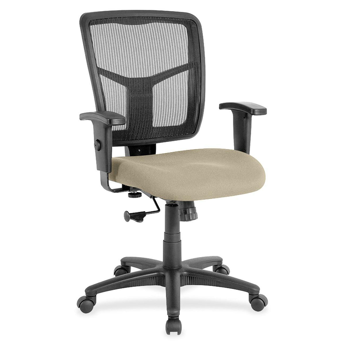 Lorell Ergomesh Managerial Mesh Mid-back Chair - Shire Travertine Seat Color - Fabric Seat Material - Black Back Color -