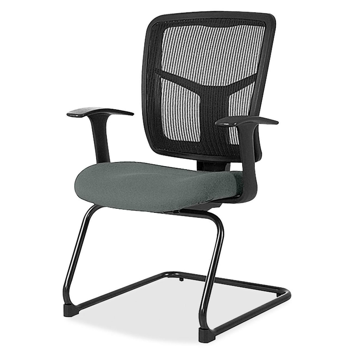 Lorell ErgoMesh Series Mesh Back Guest Chair with Arms - Expo Fog Seat Color - Mesh, Fabric Seat Material - Black Back C