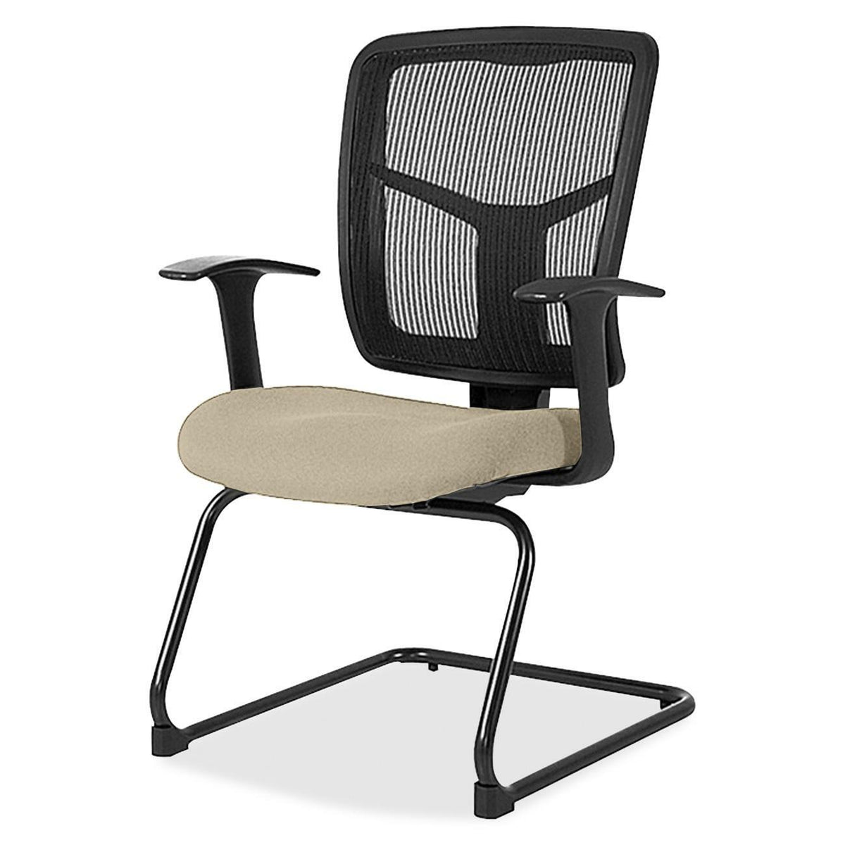Lorell ErgoMesh Series Mesh Back Guest Chair with Arms - Shire Travertine Seat Color - Mesh, Fabric Seat Material - Blac