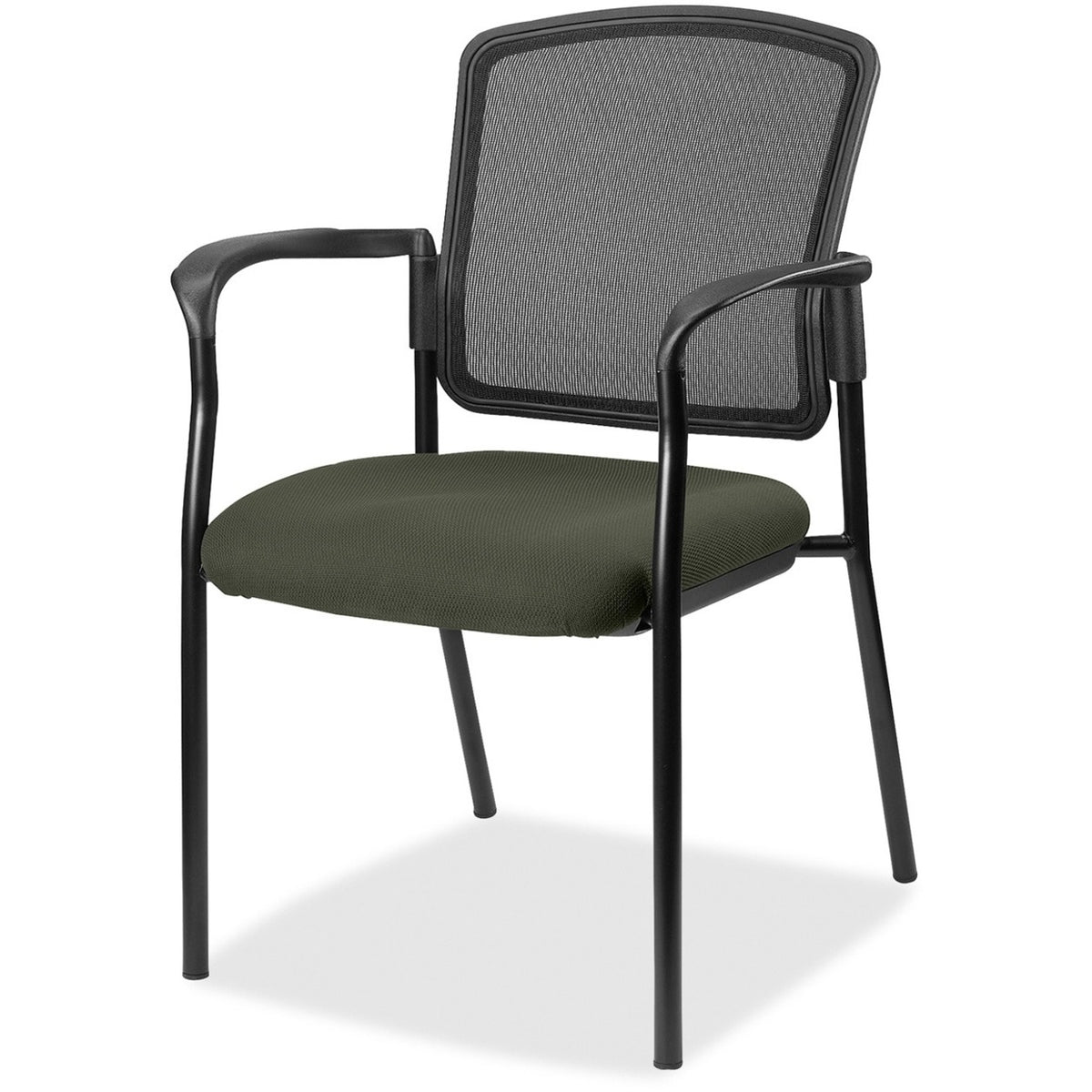 Lorell Mesh Back Stackable Guest Chair - Perfection Olive Green Seat Color - Black Frame Color - 1 Each