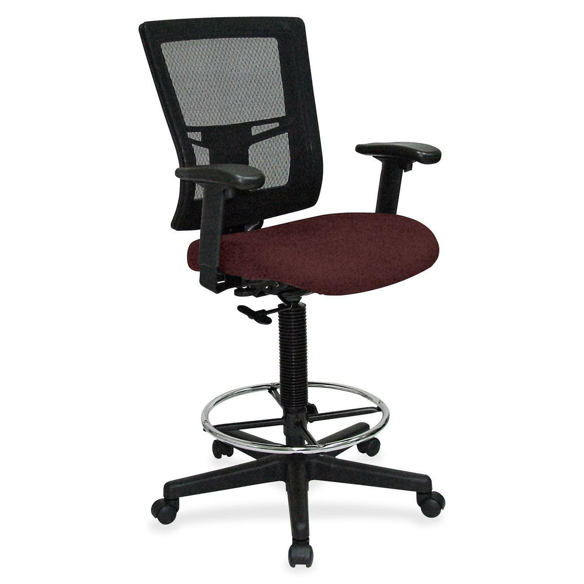 Lorell Mesh Back Drafting Stool - Perfection Burgundy Seat Color - Black Frame Color - 1 Each