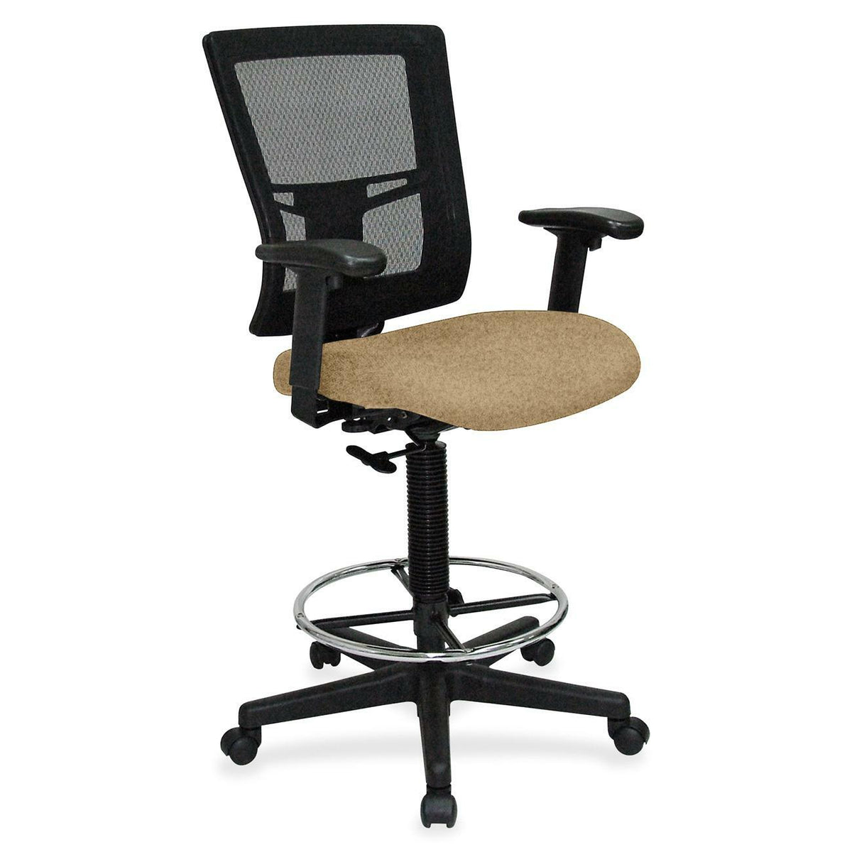 Lorell Mesh Back Drafting Stool - Perfection Beige Seat Color - Black Frame Color - 1 Each