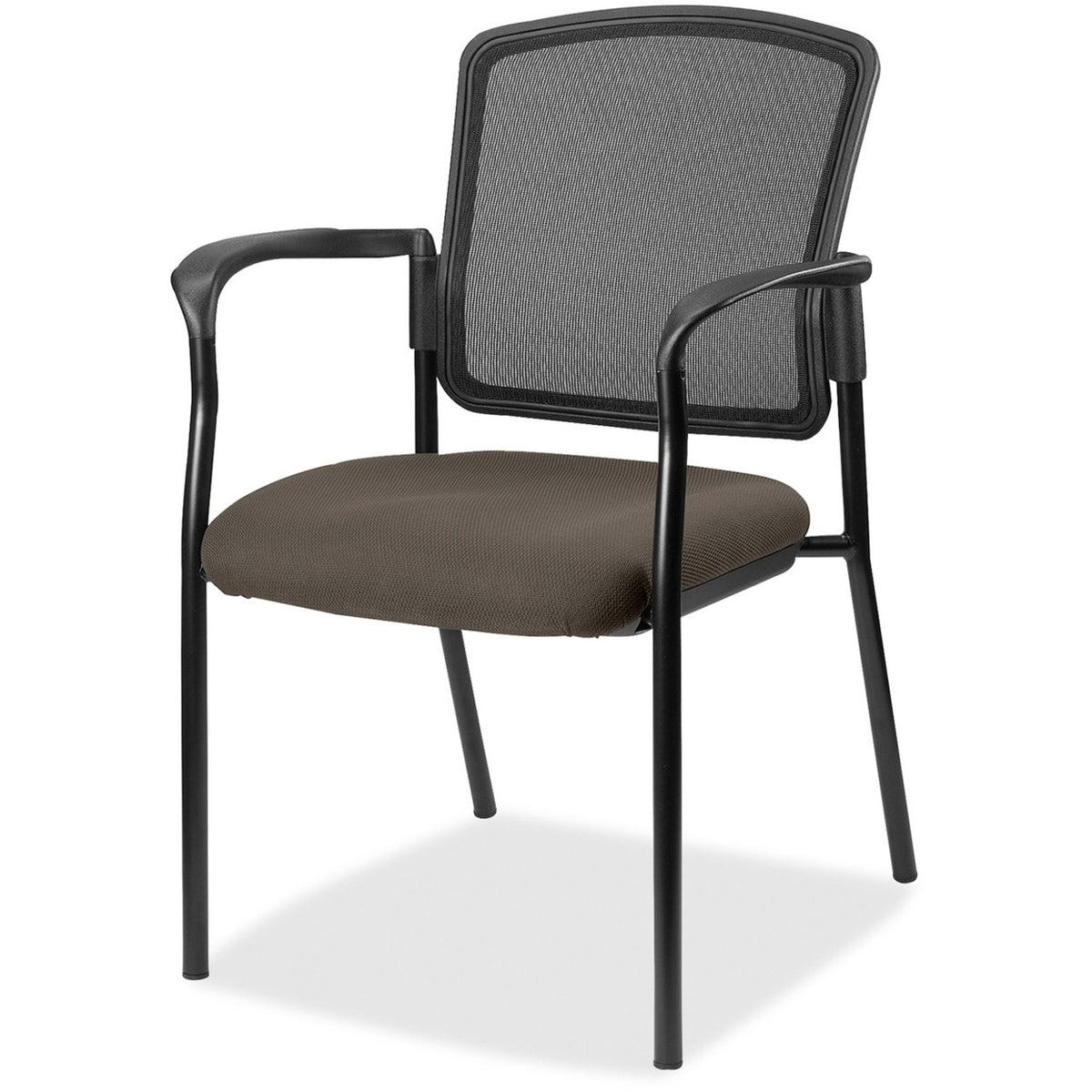 Lorell Mesh Back Stackable Guest Chair - Shire Stonewall Seat Color - Black Frame Color - 1 Each
