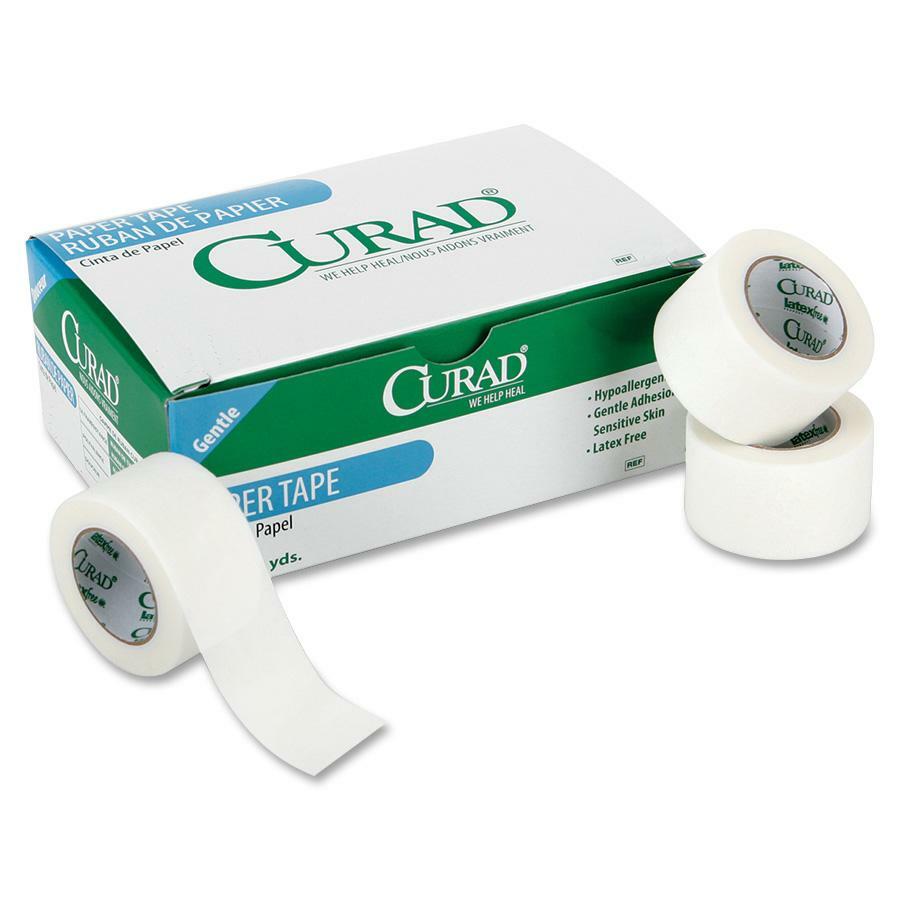 Curad Paper Adhesive Tape - 10 yd Length x 1" Width - White - Paper - For Secure Dressing - 12 / Box