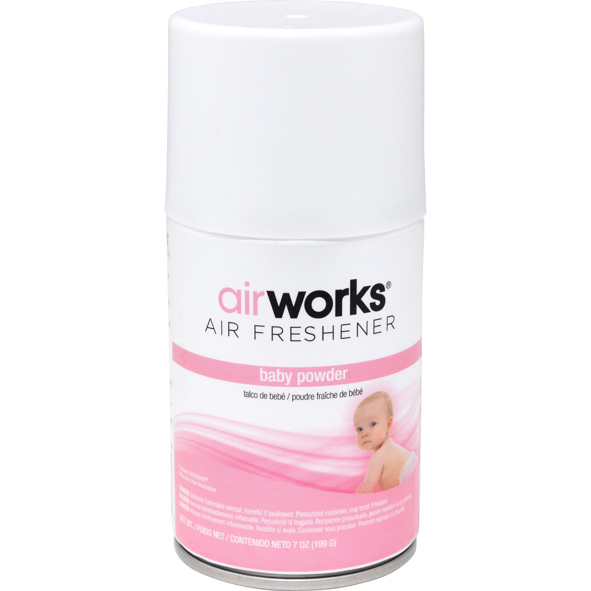 AirWorks Metered Aerosol Air Freshener, 12/cs - Baby Powder - Aerosol - 6000 ft³ - 7 fl oz (0.2 quart) - Baby Powder - 3