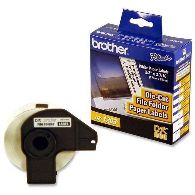 Brother QL Printer File Folder Labels - 3 7/16" Width x 21/32" Length - Rectangle - Direct Thermal - White - Paper - 300