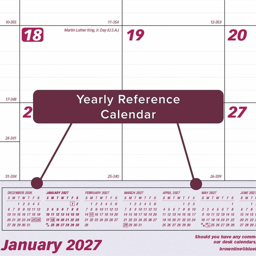 Brownline Vinyl Strip Monthly Desk Pad - Julian Dates - Monthly - 12 Month - January 2027 to December 2027 - 1 Month Sin