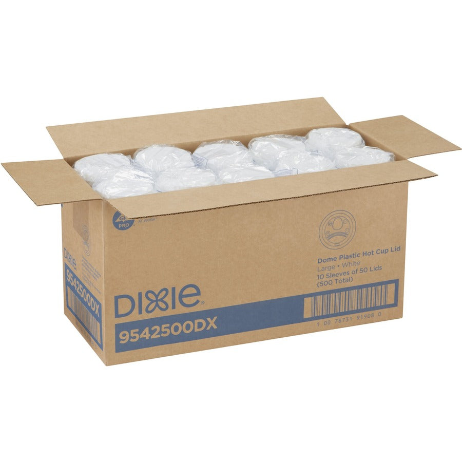 Dixie Large Hot Cup Lids by GP Pro - Dome - Plastic - White - 50/Pack - 10 / Carton
