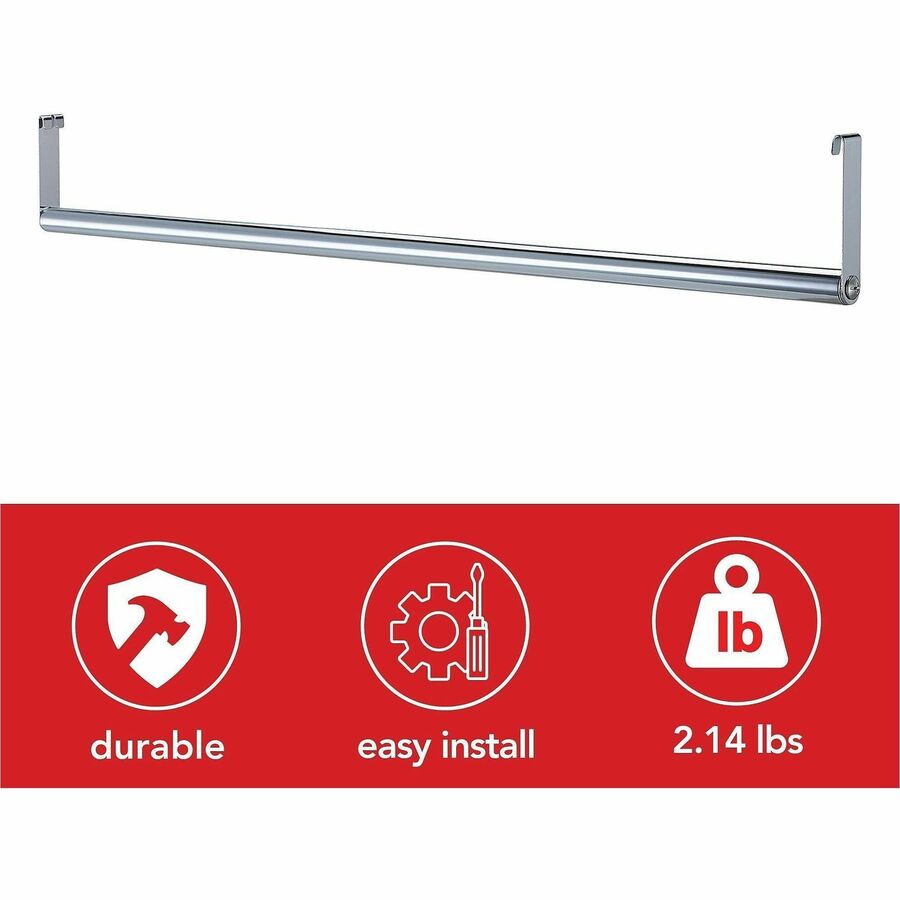 Lorell Industrial Wire Shelving Garment Hanger Bar - x 48" Length - for Garment, Coat - Metal - Chrome - 1 Each