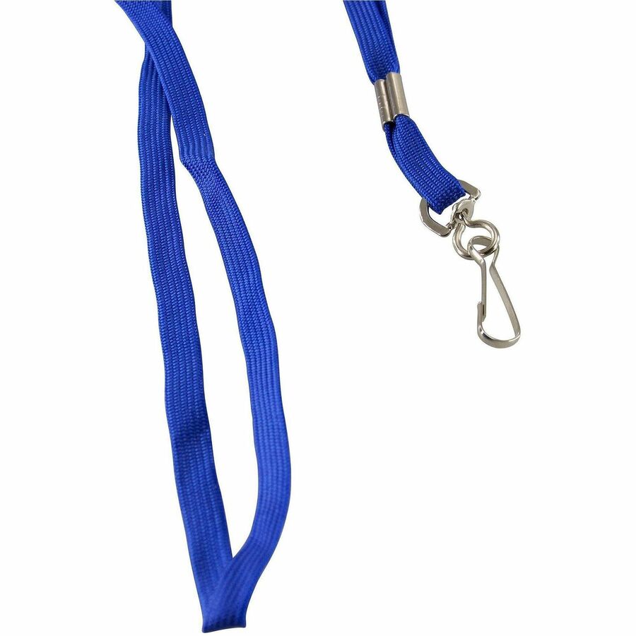 SICURIX Flat Metal Hook Lanyard - Hook Attachment - 0.4" Width x 36" Length - Blue - Metal - 100 / Pack