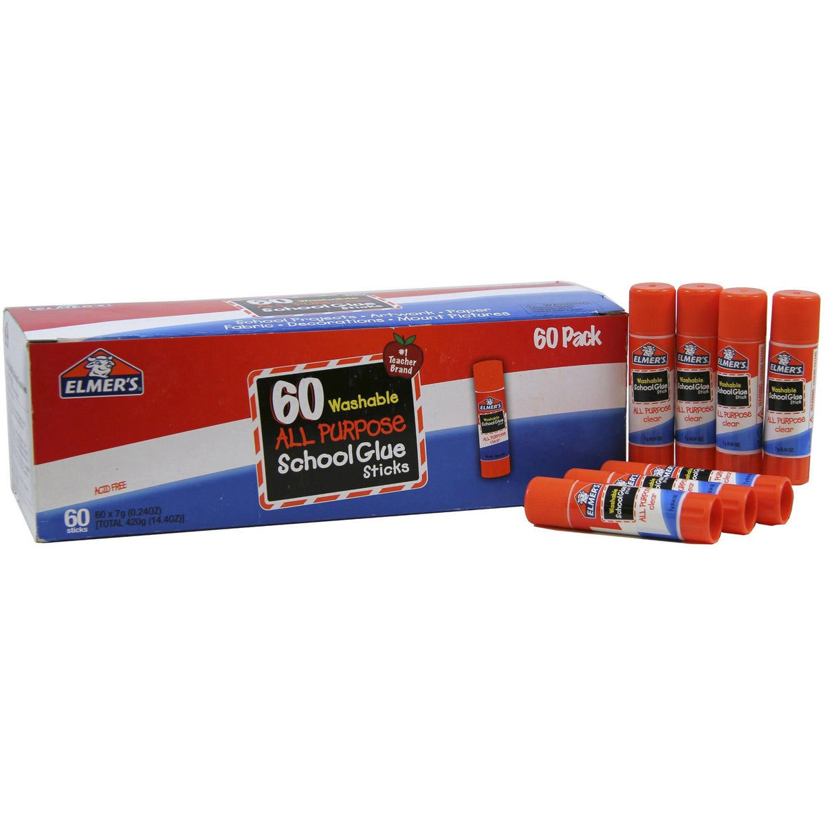Elmer's Washable All Purpose School Glue Sticks Pack - 0.24 oz - White - 60 / Box