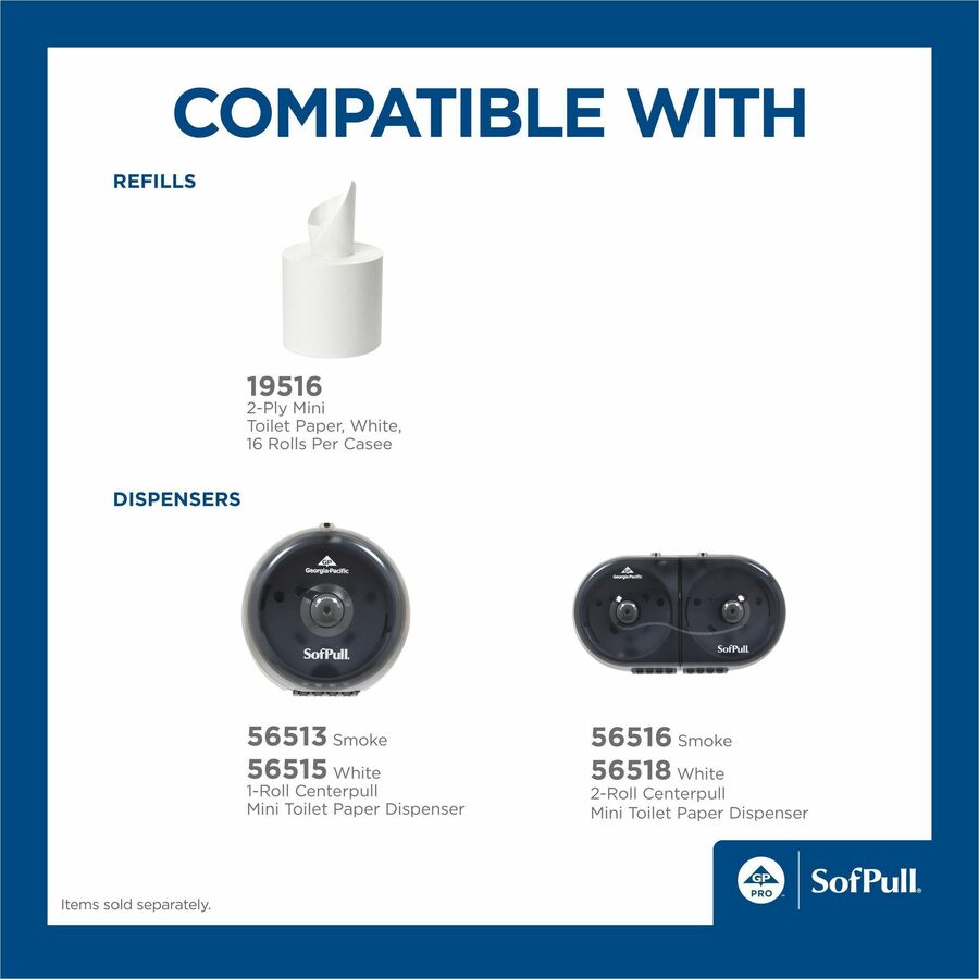 SofPull Centerpull Mini Toilet Paper - 2 Ply - 5.25" Width x 8.50" Length - 500 Sheets/Roll - White - Fiber - 16 Rolls P