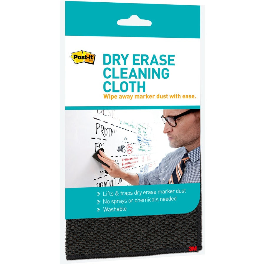 Post-it® Dry-Erase Cleaning Cloth - 10.60" Width x 10.60" Length - Used as Dust Remover, Mark Remover - Washable - Black