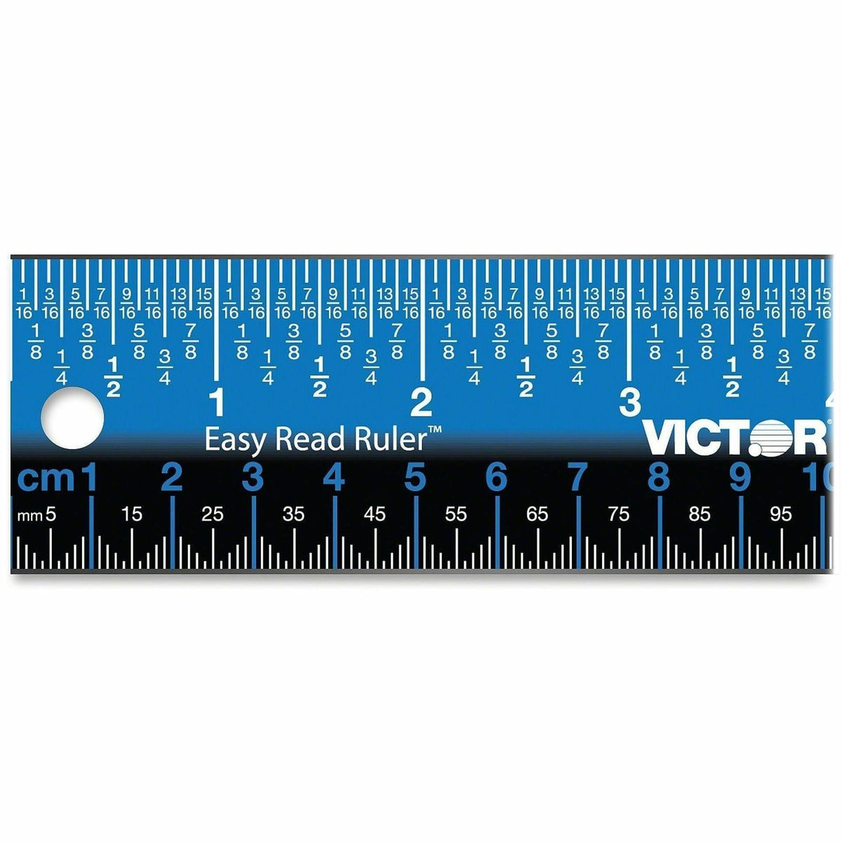 Victor Stainless Steel Dual Colour Easy Read Ruler - 12" Length - 1/4, 1/8, 1/16 Graduations - Metric, Imperial Measurin