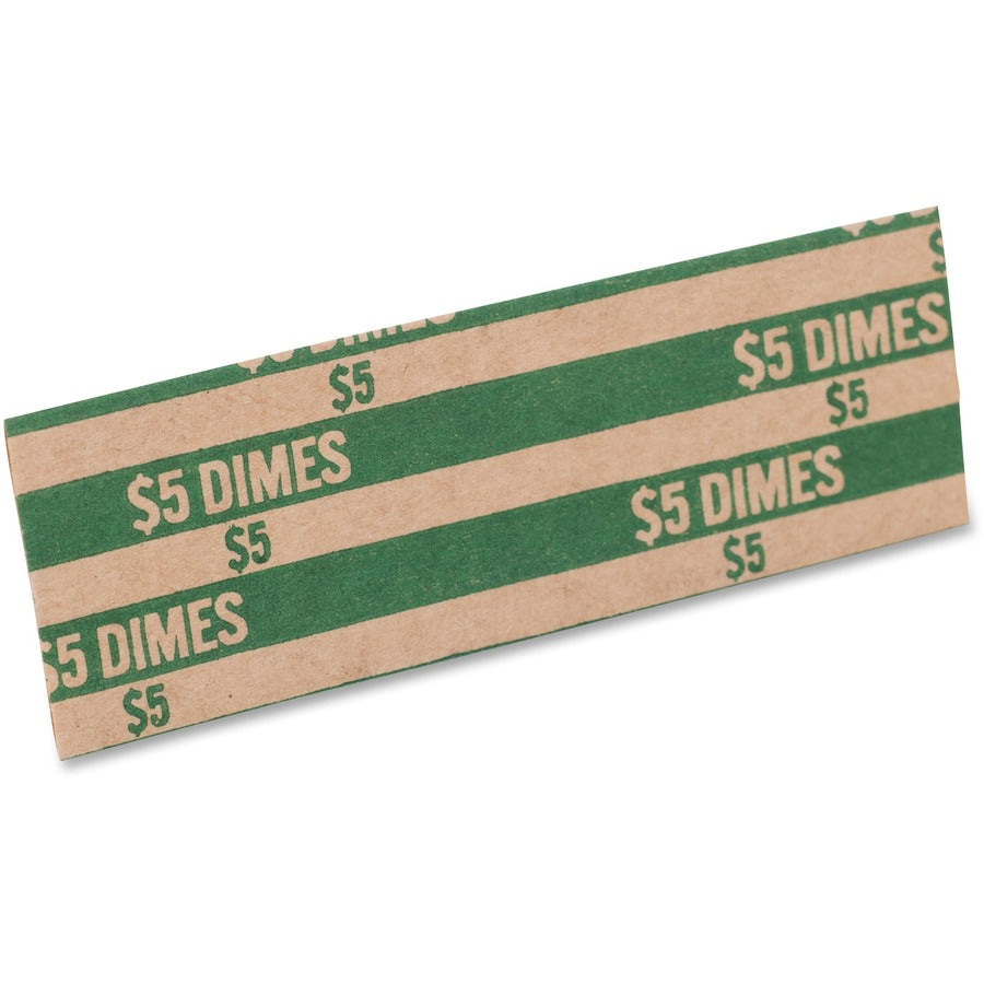 PAP-R Flat Coin Wrappers - Total $5.0 in 50 Coins of 10¢ Denomination - Heavy Duty - Paper - Green - 1000 / Box