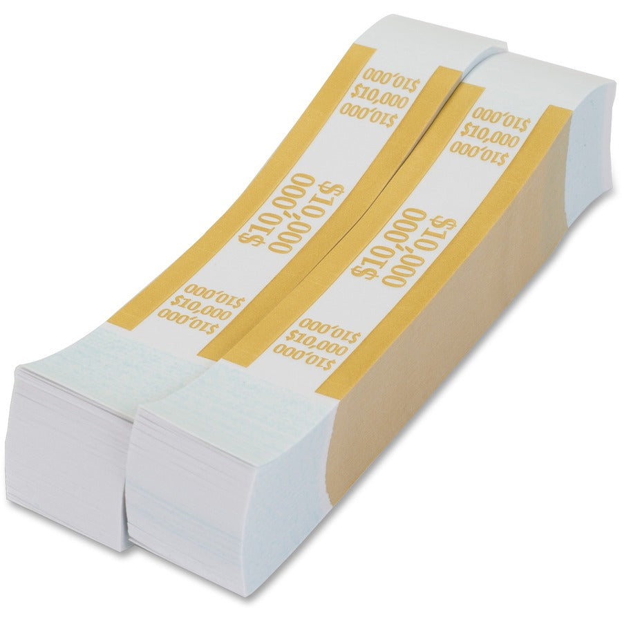 PAP-R Currency Straps - 1.25" Width - Self-sealing, Self-adhesive, Durable - 20 lb Basis Weight - Kraft - White, Yellow