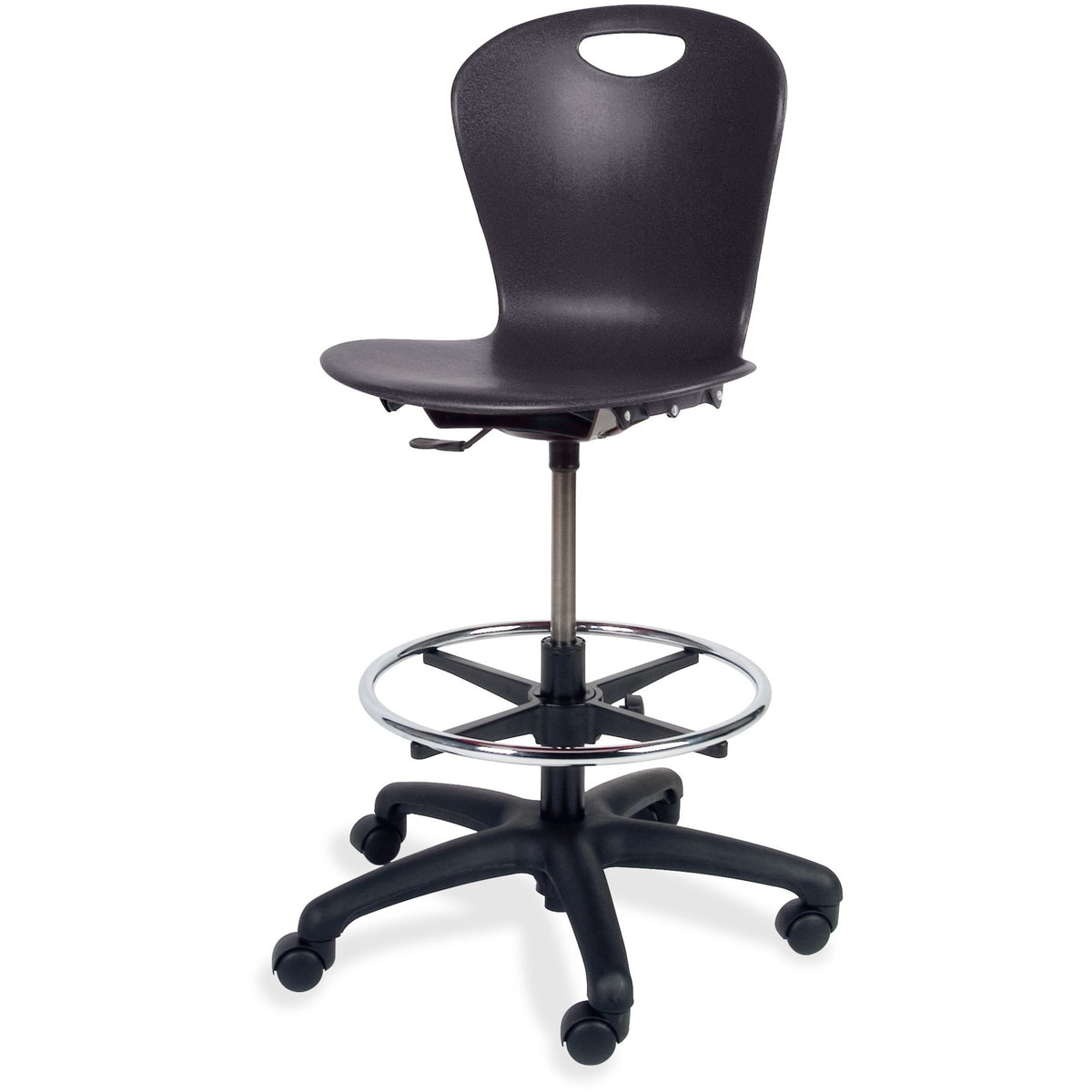 Virco Zuma Lab Stool - Black Seat Color - Plastic Seat Material - Black Back Color - Polypropylene Back Material - Steel