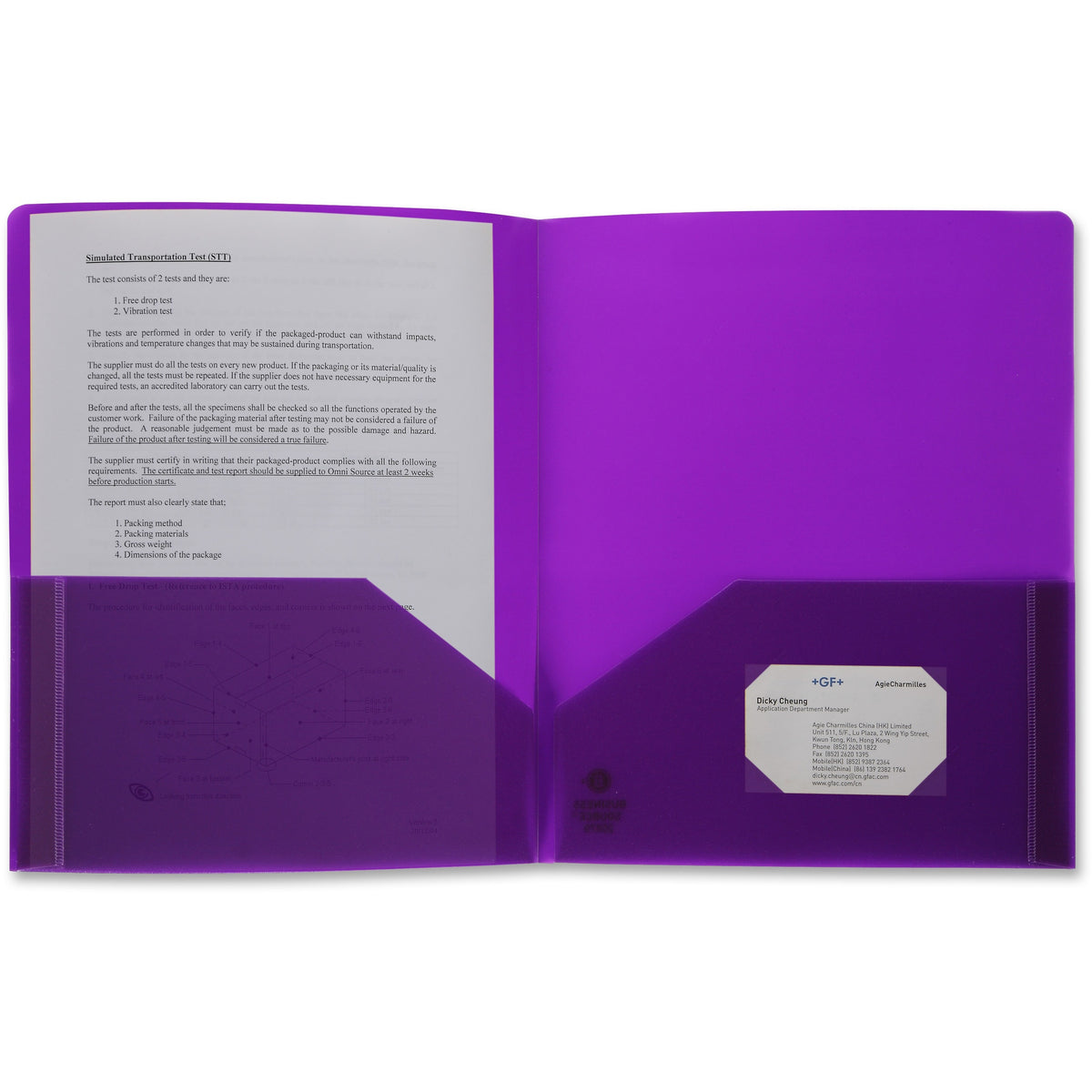 Business Source Letter Portfolio - 8 1/2" x 11" - 30 Sheets Capacity - 2 Pocket - Purple - 1 Each
