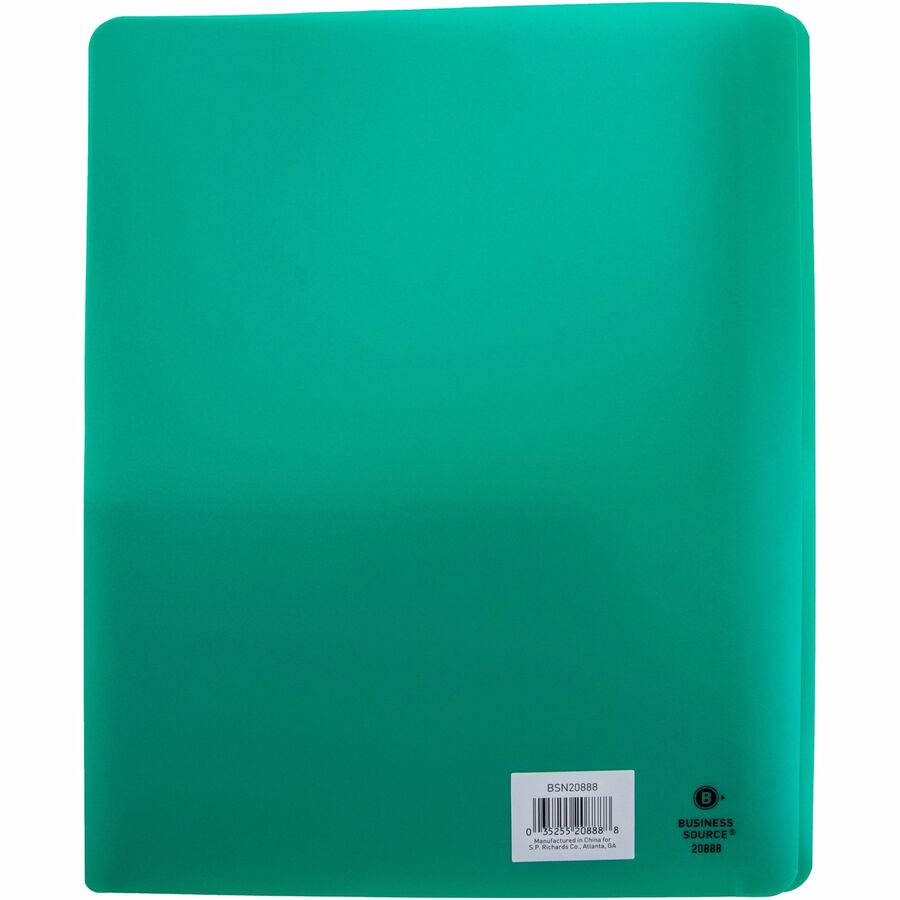 Business Source Letter Portfolio - 8 1/2" x 11" - 50 Sheets Capacity - 3 x Prong Fastener - 2 Pocket - Green - 1 Each