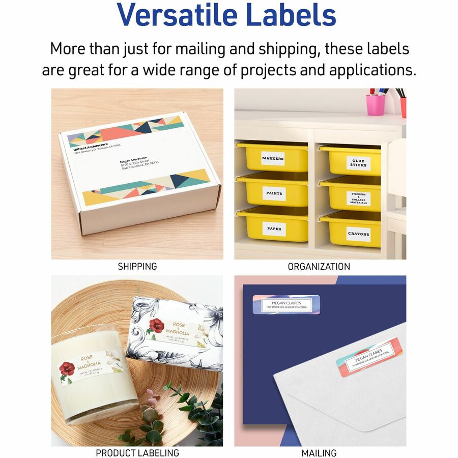 Avery® TrueBlock White Shipping Labels - 1" Width x 2 5/8" Length - Permanent Adhesive - Rectangle - Laser - Matte White