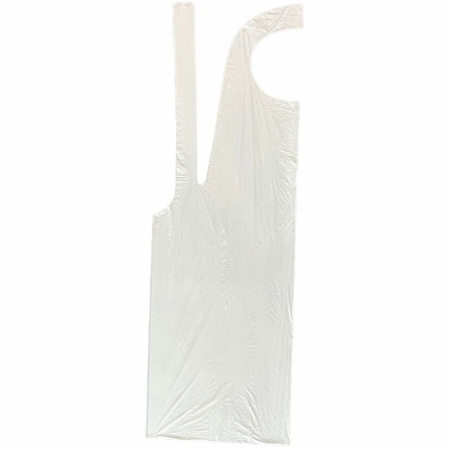 Genuine Joe 50" Disposable Poly Apron - White - Polyethylene - 100 / Pack