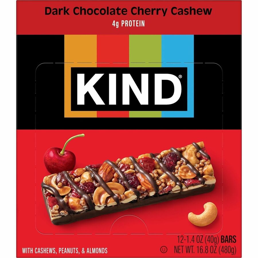 KIND Dark Chocolate Cherry Cashew Nut Bars - Cholesterol-free, Non-GMO, Gluten-free, Individually Wrapped - Dark Chocola