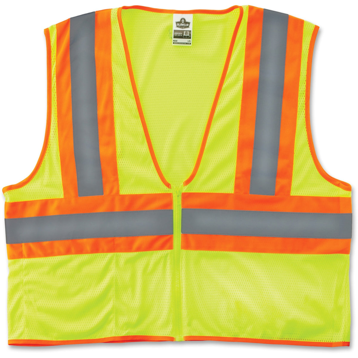 Ergodyne Class 2 Two-tone Lime Vest - Small/Medium - Lime - Reflective, Machine Washable, Lightweight, Pocket, Zipper Cl