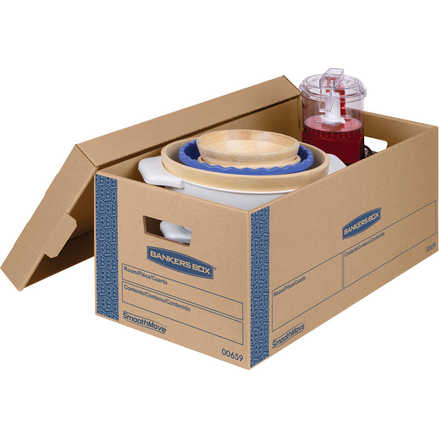 Bankers Box SmoothMove Moving Boxes - Internal Dimensions: 12" Width x 24" Depth x 10" Height - 8 / Carton