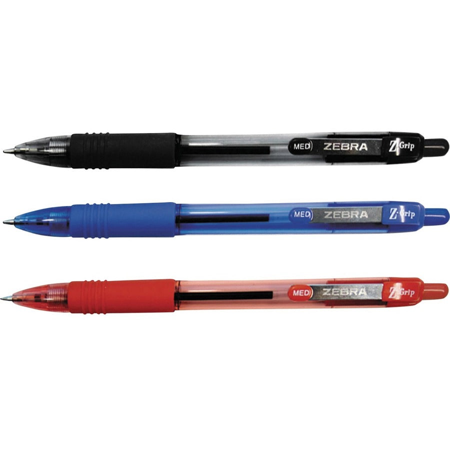 Zebra Pen Z-Grip Retractable Ballpoint Pens - 1 mm Medium Pen Point - Retractable - Assorted Ink - Clear Plastic Barrel