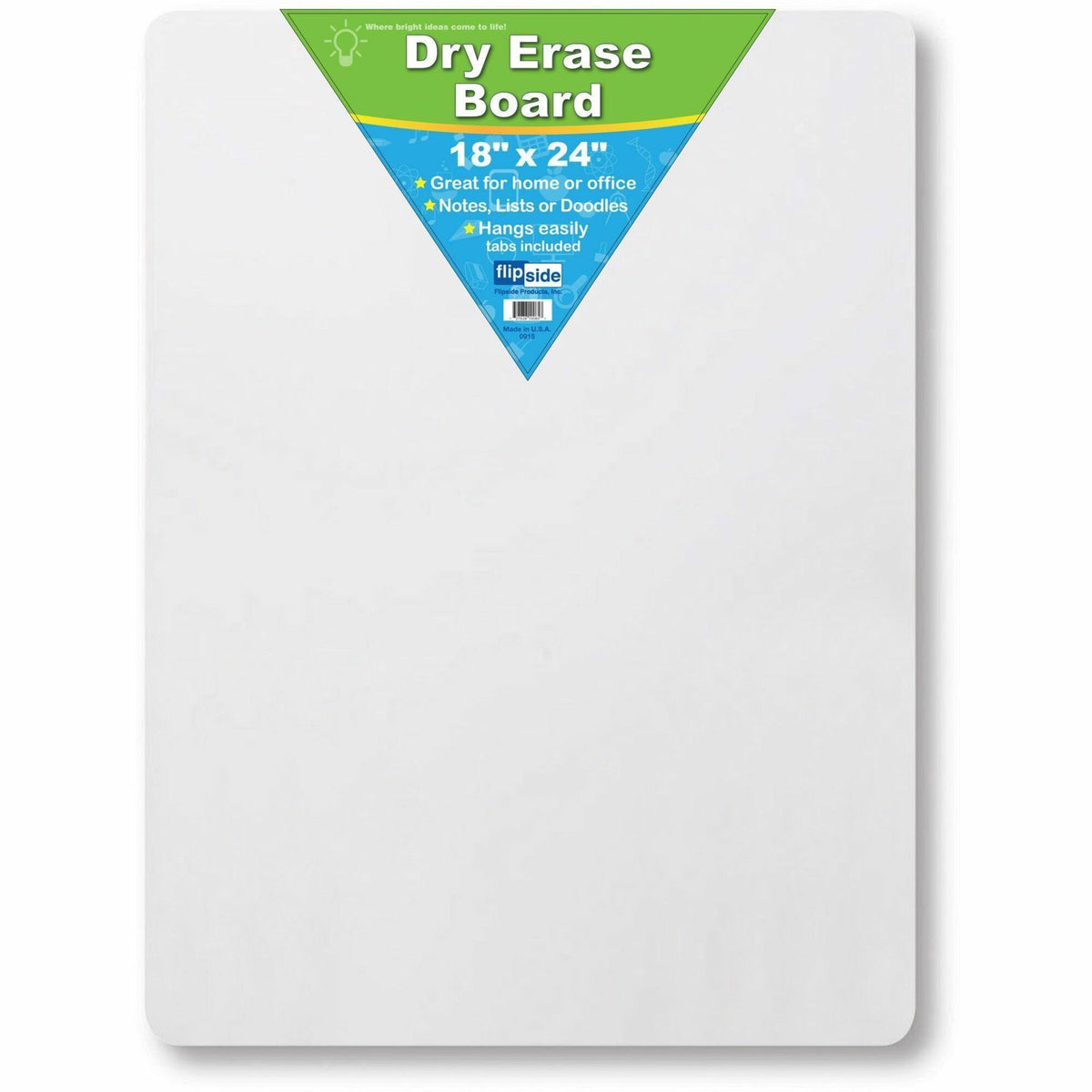 Flipside Unframed Dry Erase Board - 18" (1.5 ft) Width x 24" (2 ft) Height - White Surface - Rectangle - 1 Each